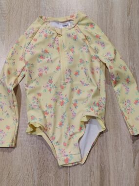 OshKosh B'gosh Yellow Floral Long-Sleeve Girls Rash Guard Swimsuit Size 24mo